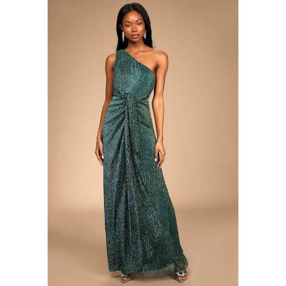 Lulus Dresses & Skirts - Lulus Glamorous Glitz Shiny Teal Green One-shoulder Maxi Dress - Size XL